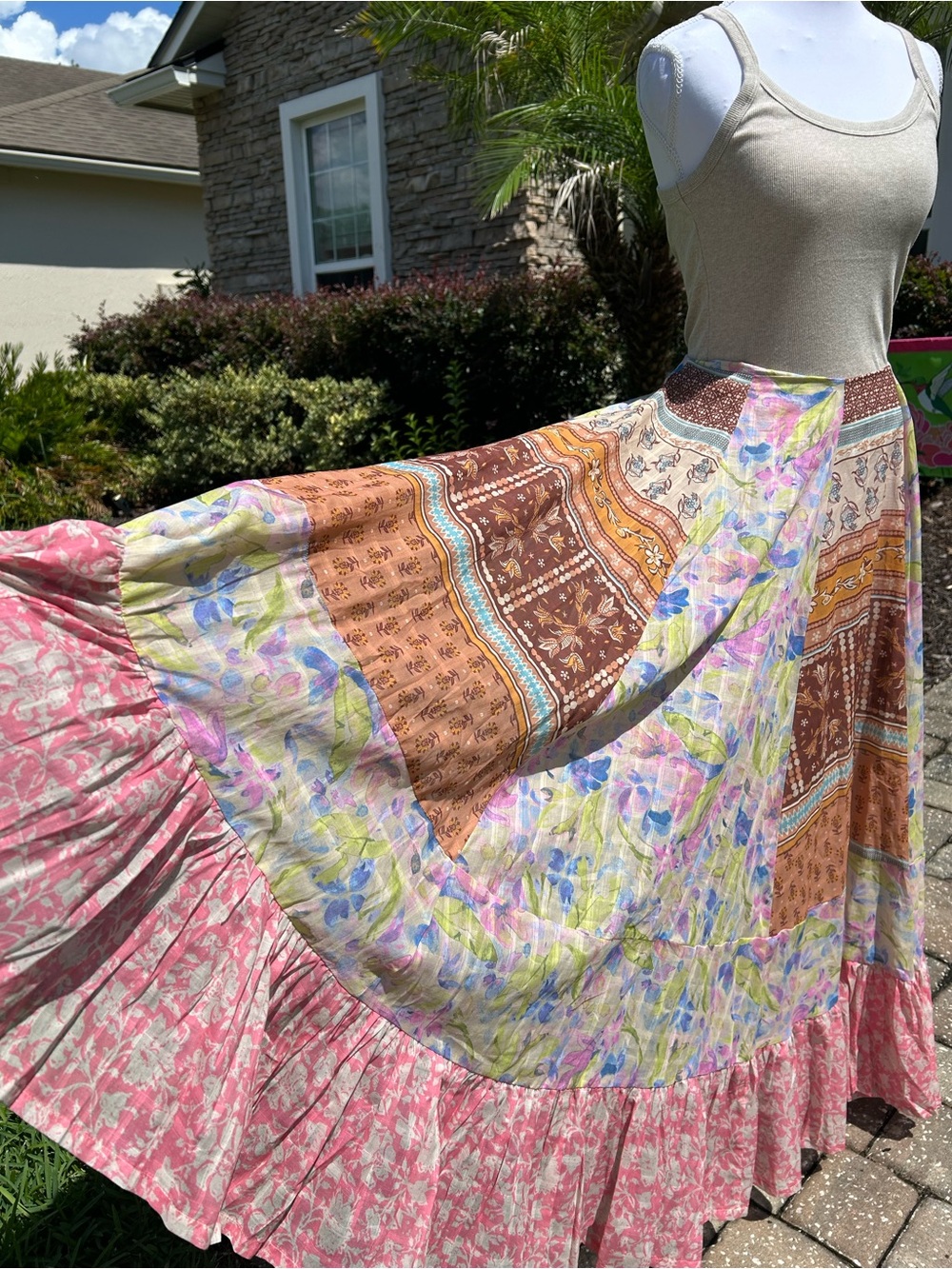 NWT🌷Free People Santa Eulalia Patchwork Printed Ruffle Hem A-Line Maxi Skirt - Picture 1 of 16
